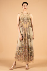 Beige Floral Chiffon Long Dress3730 video